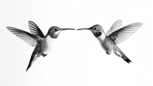 Birds Wallpaper | Two Hummingbirds in Flight on White