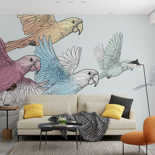 Parrot Wallpaper | Parrots Soaring Through a Light Sky