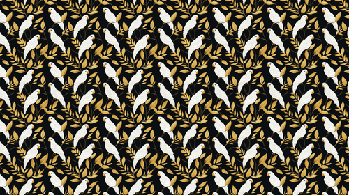 Birds and Foliage Wallpaper | White Birds on Black and Gold
