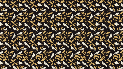 Bird Wallpaper | White Doves and Gold Leaves on Black