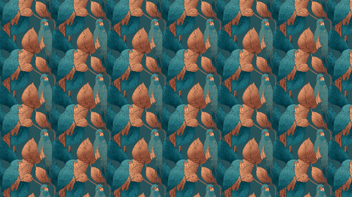 Bird and Foliage Wallpaper | Parrots on Deep Blue-Green