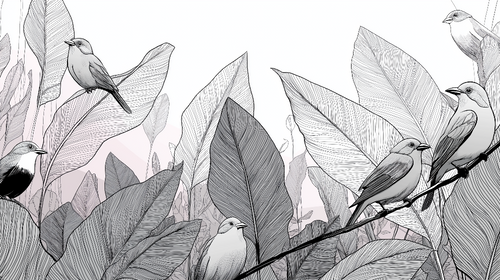 Black and White Birds Wallpaper | Graphic Leaves and Branches