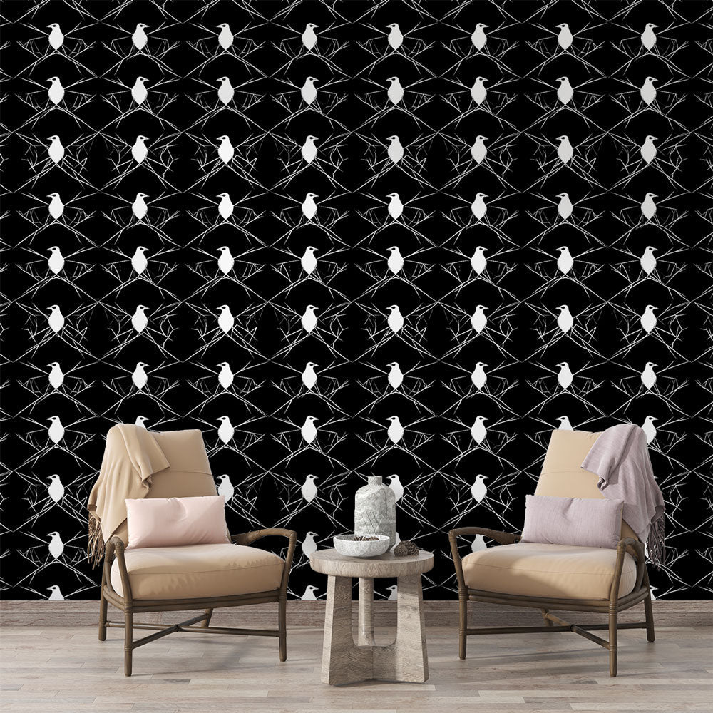 Birds and Web Wallpaper | Graphic Black and White Design