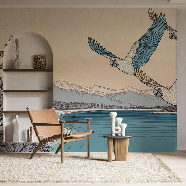 Exotic Bird Wallpaper | Parrots Over a Tropical Landscape
