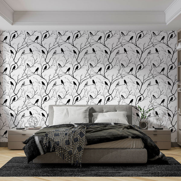 Bird Wallpaper | Black and White Branches Wall Mural