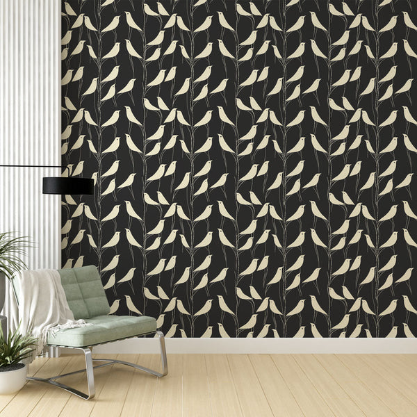 Stylized Bird Wallpaper | White Birds on a Black Ground