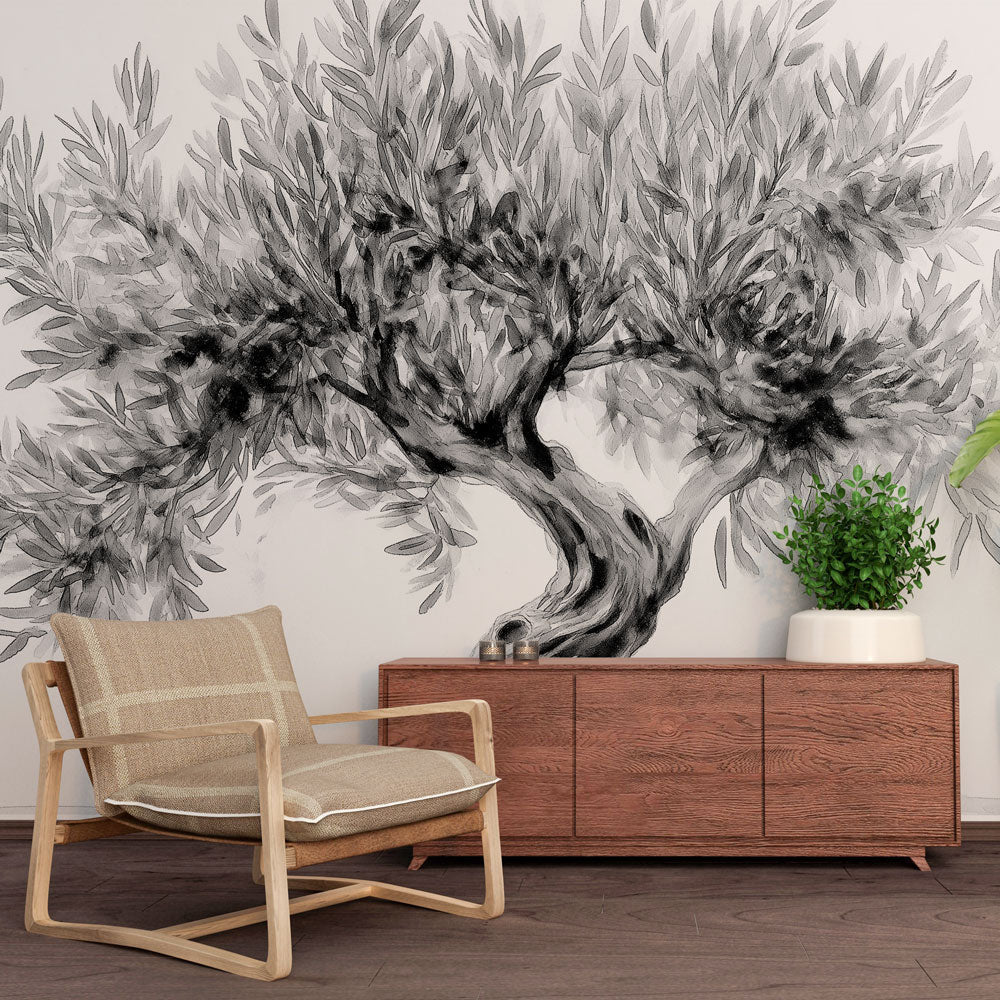 Olive Tree Wallpaper | Black and White Wall Mural