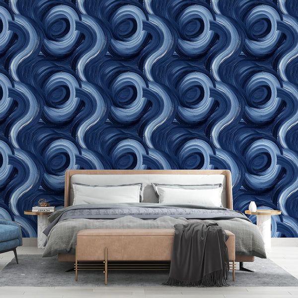 Marine Undulations Wallpaper | Blue Gradient Motif