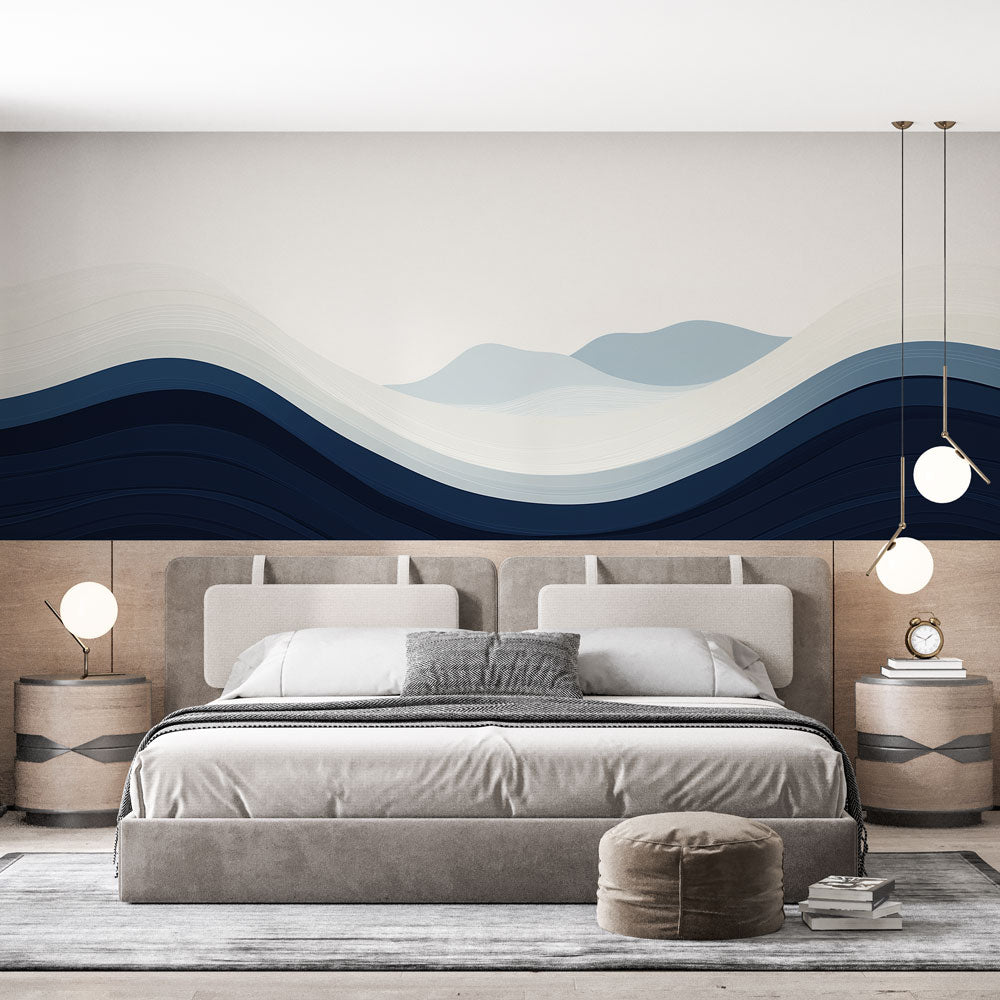 Marine Wave Wallpaper | Abstract Blue & White Motifs