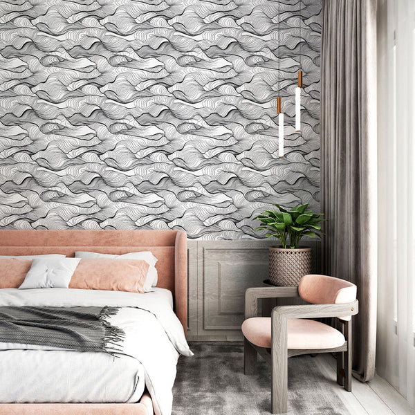 Ripples Wallpaper | Abstract Black & White on Light Wall Mural