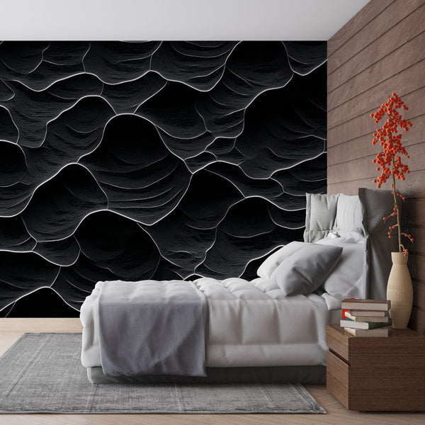Wave Wallpaper | Abstract B&W Wall Mural Pattern Design
