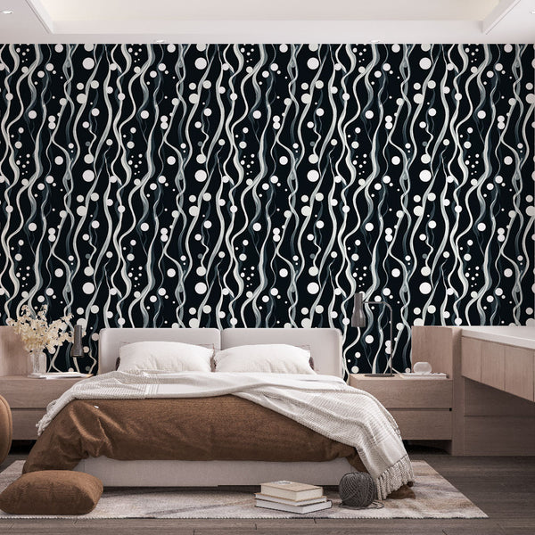 Wave Wallpaper | Black and White Ripples with Circles