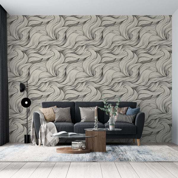 Wave Wallpaper | Textured Black and White Ripple Wall Mural