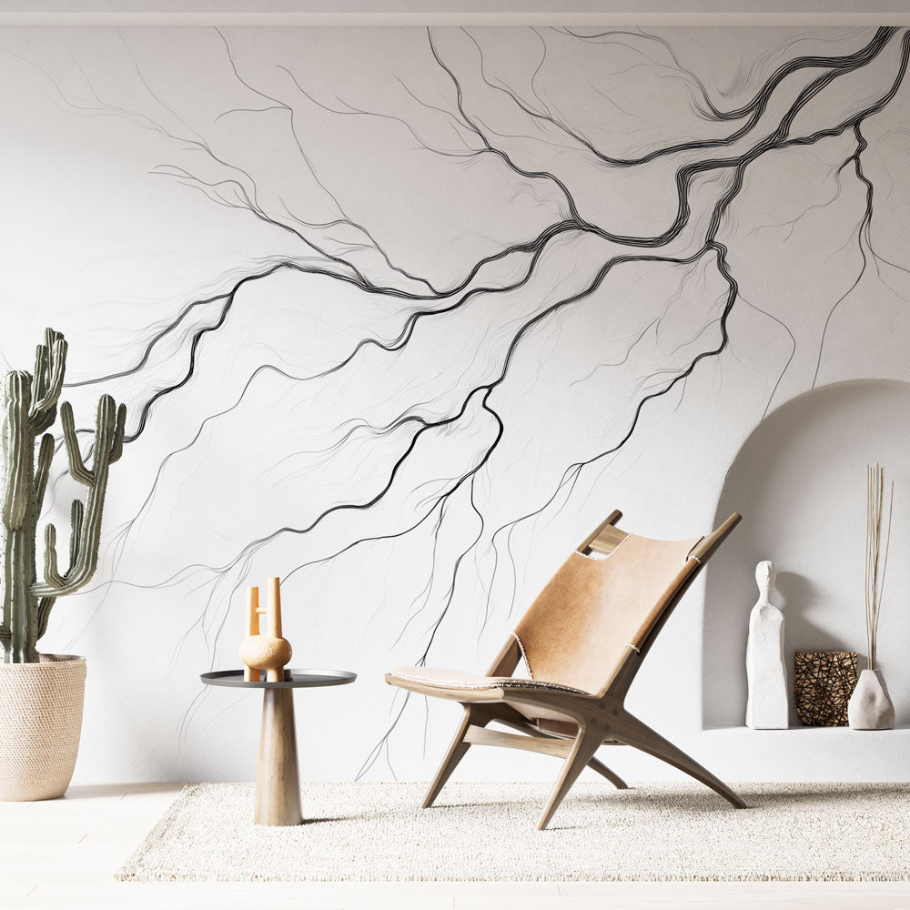Storm Wallpaper | Fluid Black White Lines Wall Mural