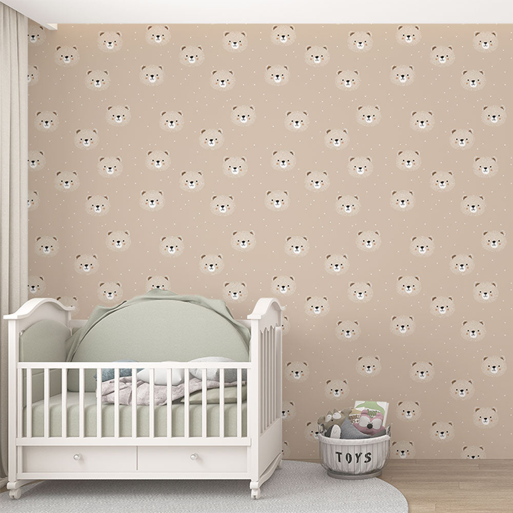 Bear Wallpaper | Adorable Bear Faces on Soft Beige