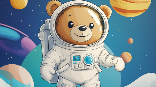 Astronaut Bear Wallpaper | Cute Space Cub Wall Mural