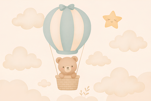 Bear Balloon Wallpaper | Teddy and Soft Clouds for Kids