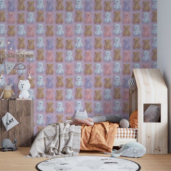 Teddy Bear Wallpaper | Playful Bears on a Soft Pink Ground