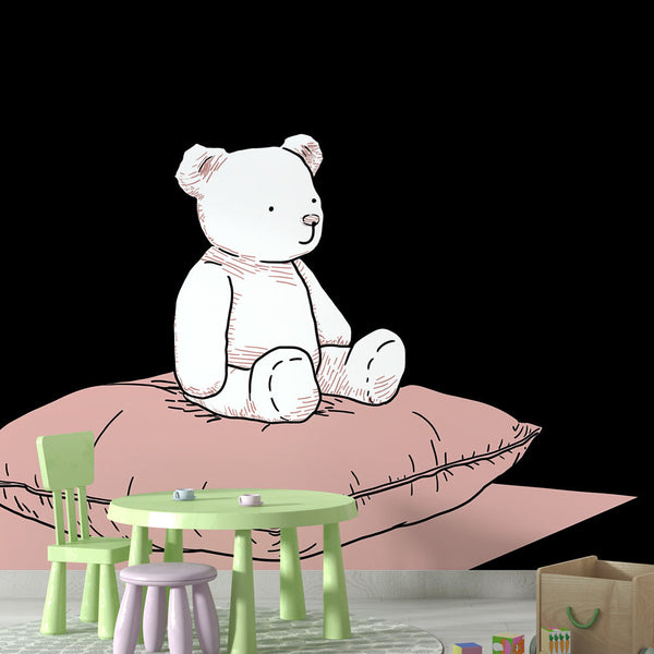 Cute Teddy Bear Wallpaper | Plush Bear on a Soft Cushion