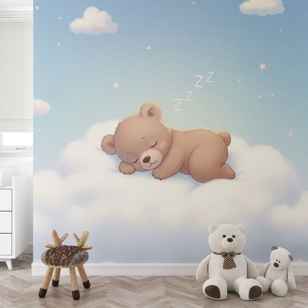 Sleeping Bear Wallpaper | Teddy Bear on a Cloud Under Starry Sky