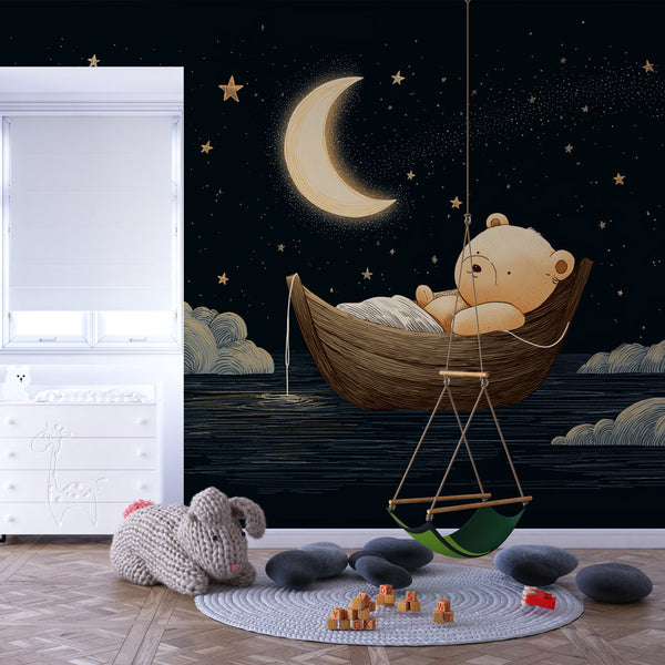 Sleeping Bear Wallpaper | Cute Bear Drifting Under the Moon