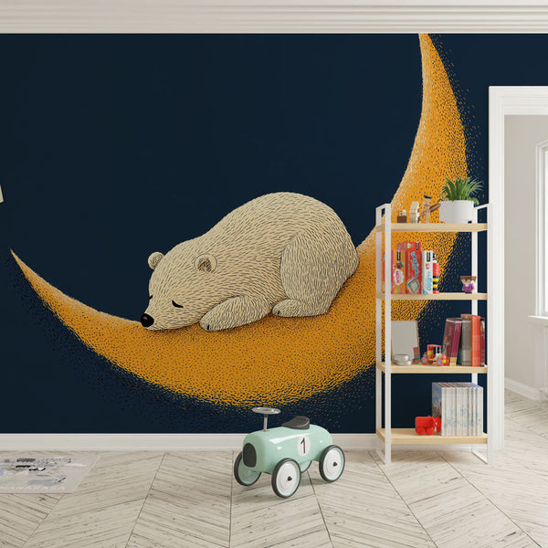 Sleeping Bear Wallpaper | Bear Resting on a Golden Moon