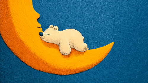 Bear and Moon Wallpaper | Polar Bear Hugging a Golden Moon