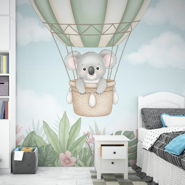 Koala Hot Air Balloon Wallpaper | Tropical Jungle Wall Mural