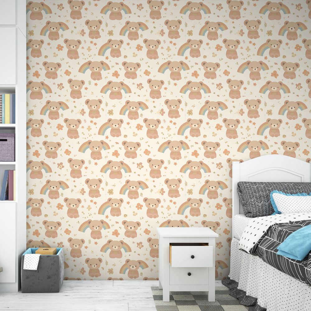 Teddy Bear Wallpaper | Bears, Flowers and Rainbows Wall Mural