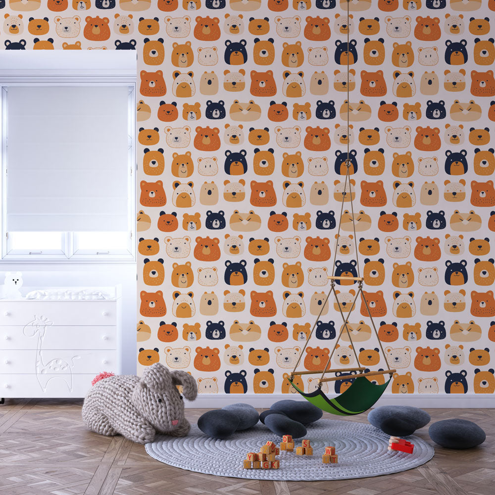 Cute Bear Wallpaper | Colorful Bear Faces Wall Mural