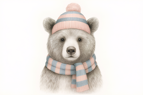 Cute Bear Wallpaper | Bear in a Striped Hat and Scarf