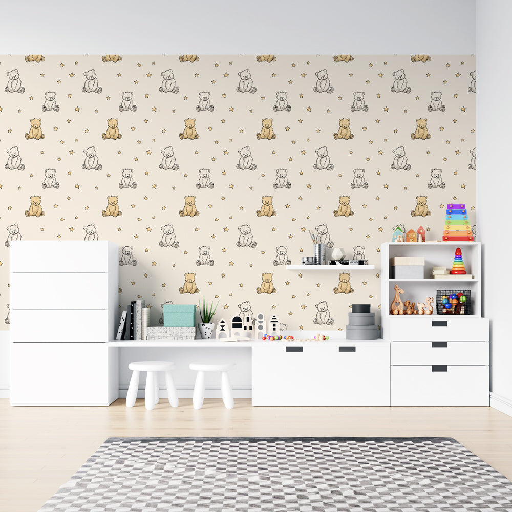 Cute Bear Wallpaper | Bears and Gold Stars Wall Mural