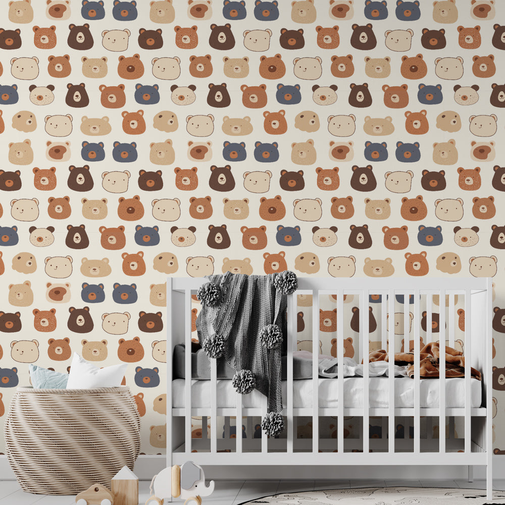 Cute Bear Wallpaper | Colorful Bear Faces Wall Mural
