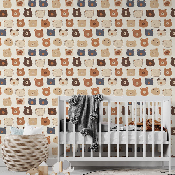 Cute Bear Wallpaper | Colorful Bear Faces Wall Mural