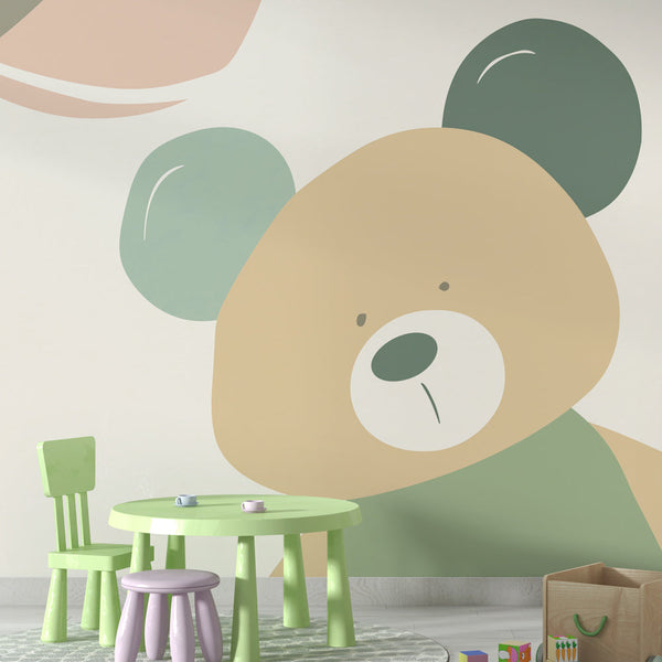 Bear Wallpaper | Soft Pastel Bear in a Minimalist Nursery Scene