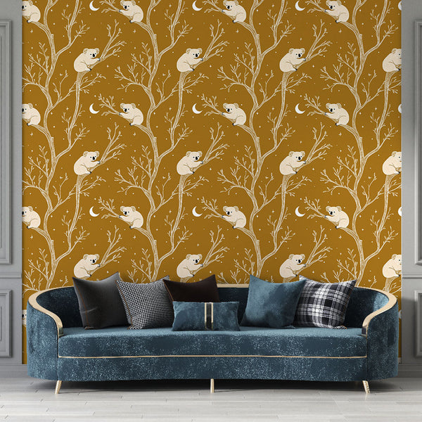 Bear Wallpaper | Bears, Stars and Moons Wall Mural in Brown