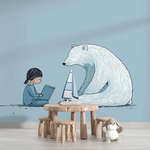 Polar Bear Wallpaper | Child Reading With a Bear Mural