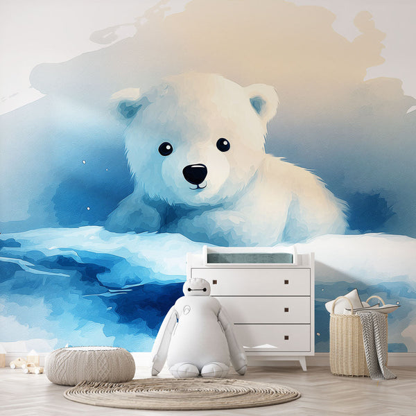 Polar Bear Cub Wallpaper | Tender Cub on an Icy Blue Sea