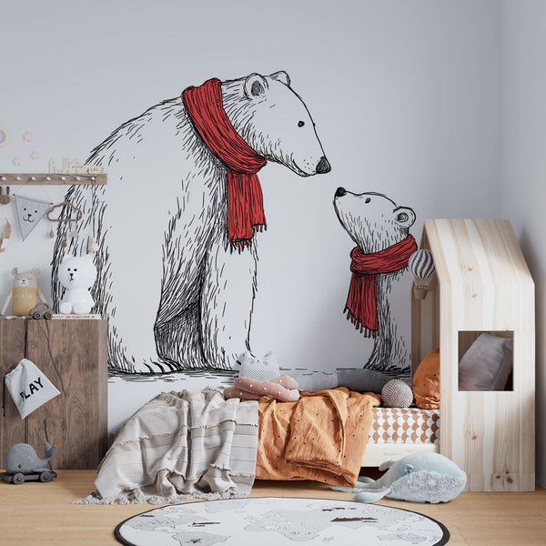 Polar Bear Wallpaper | Bear and Cub Wearing Red Scarves