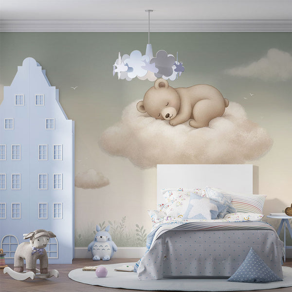 Bear on a Cloud Wallpaper | Soft Nursery Wall Mural