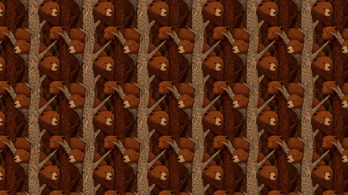 Bear Wallpaper | Brown Bear Faces Between Stylized Trees