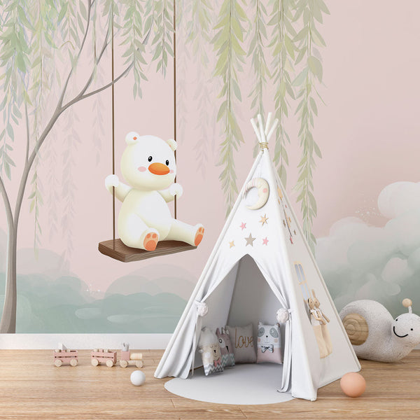 Teddy Bear Swing Wallpaper | Weeping Willow Nursery Wall Mural