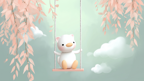 Dreamy Teddy Bear Wallpaper | Pastel Leaves Kids Wall Mural