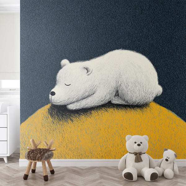 Bear Cub Wallpaper | Sleeping Cub on a Yellow Hill at Night