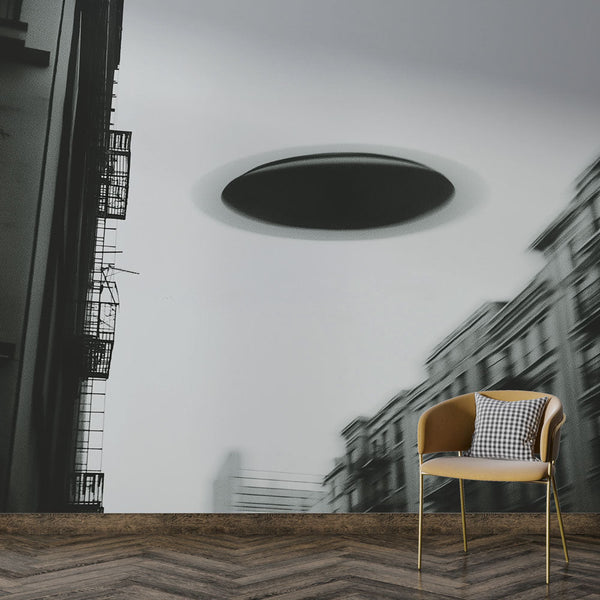 UFO Wallpaper | Mysterious Encounter Black White Mural