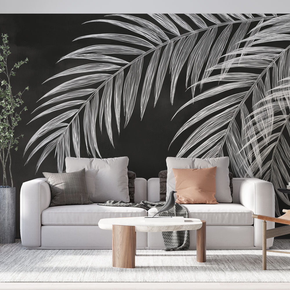 White Palm Wallpaper | Elegant Palm Leaves on Black