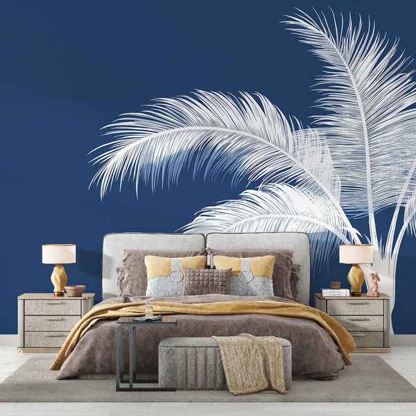 Teal Palm Wallpaper | Modern Foliage Wall Mural