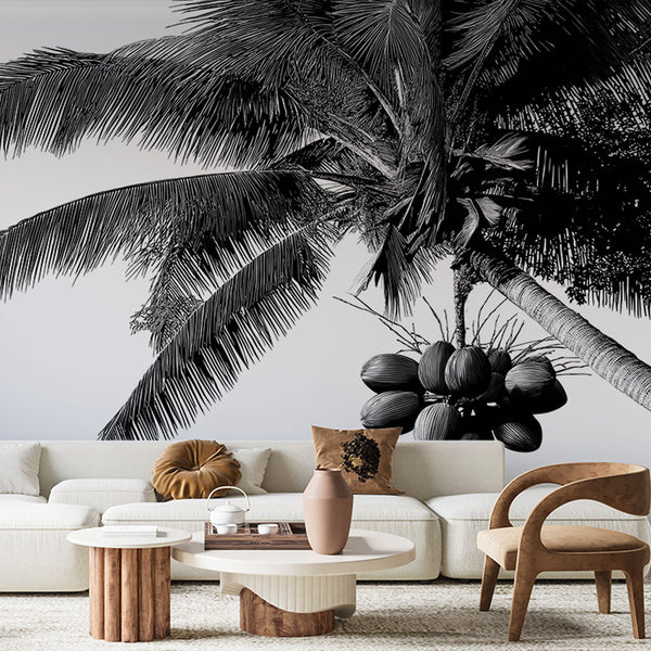 Black and White Palm Wallpaper | Monochrome Tropical Foliage