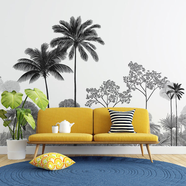 Palm Wallpaper | Black and White Palms with Fine Foliage