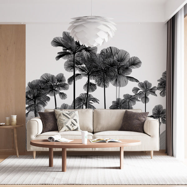Palm Wallpaper | Graphic Black and White Palm Tree Mural
